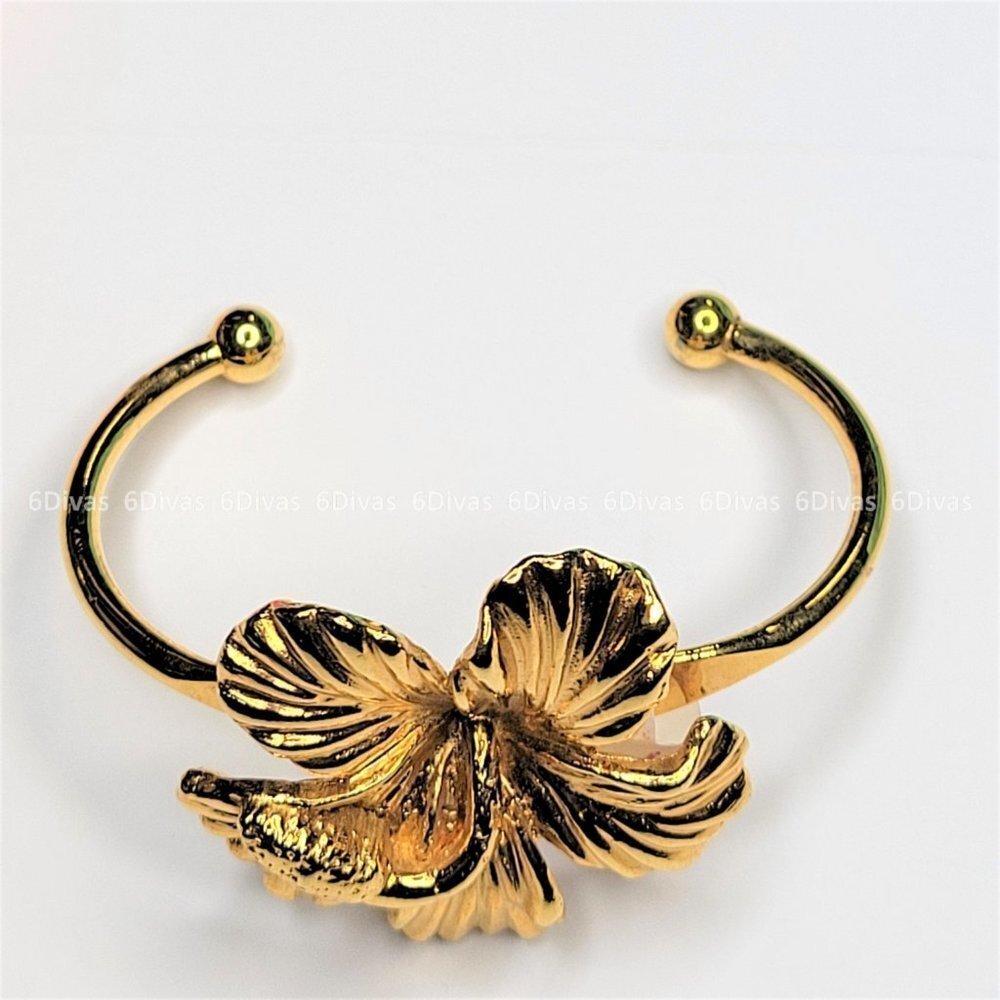 Gold Plated Hibiscus Flower Cuff Bracelet
